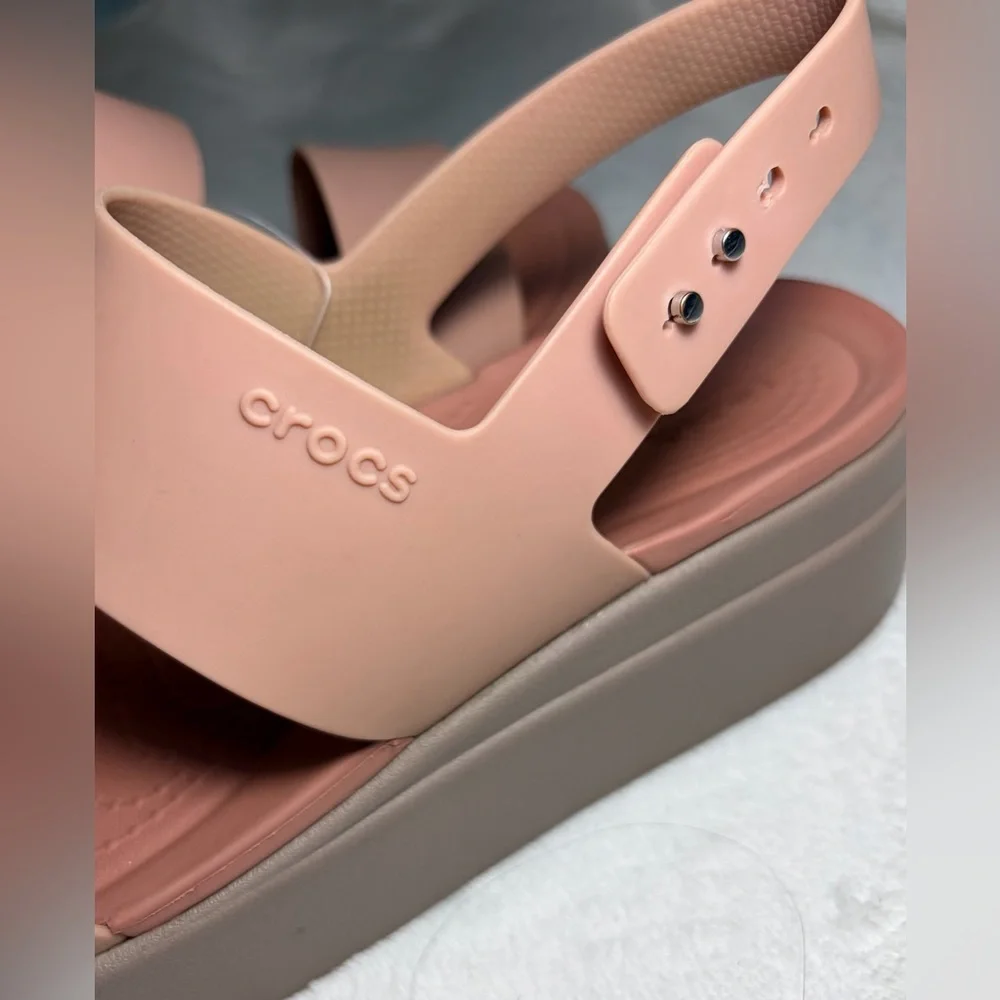 CROCS Brooklyn Pink/Tan Wedge‎ Fashion Sandals Sz 7